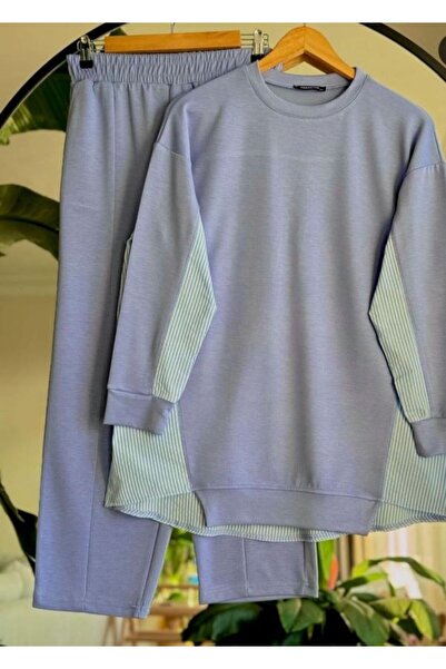 SHİROSA Seersucker Fabric Garnished Combed Cotton Double Tracksuit Suit