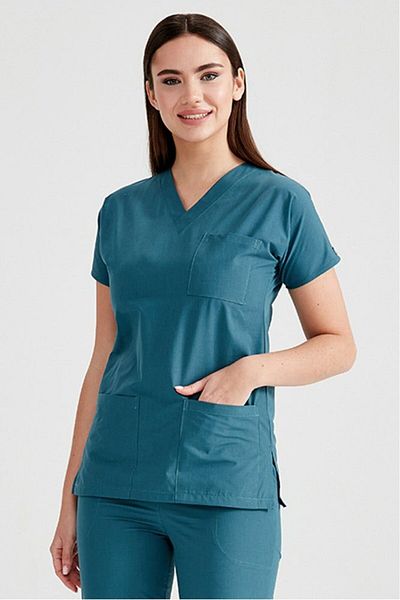 DEMOTEKS Costum Medical Elastan Verde Petrol Pentru Femei - Model Classic Flex
