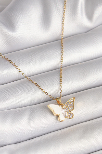 Skygo 316L Steel Gold Color Chain with Zircon Stone and White Enamel Model Wo...