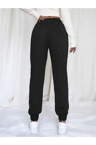 Modaflow Pantaloni de sport negri pentru femei, cu buzunar elastic în talie