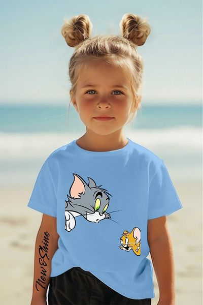 New Shine Tricou pentru copii supradimensionat cu imprimeu Tom și Jerry