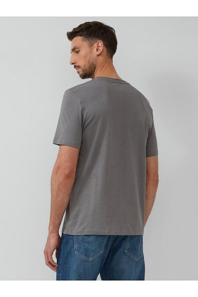 s.Oliver Men's T-shirt with scoop neck, text print, Regular fit, Grey, S
