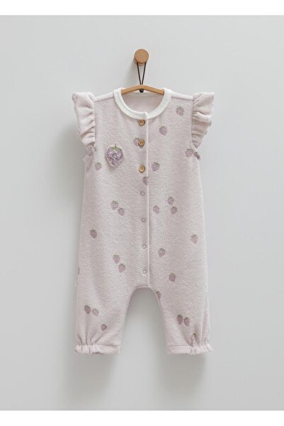 Caramell Bebenova Berry Days %100 Pamuk Çilek Nakışlı Natürel Tulum