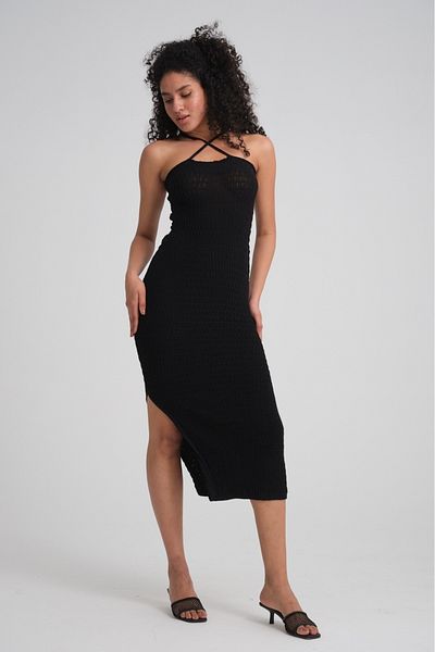 Su Moda rochie lungă tricotată de damă cu bretele elastice din lycra