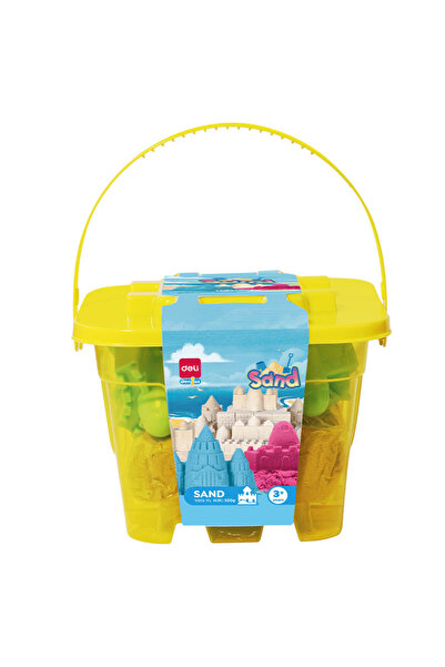Deli Găleată Kinetic Sand 500g + 6 forme de modelat Yellow Deli
