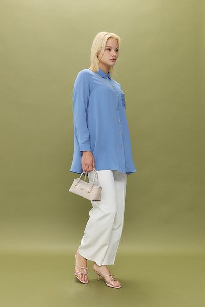 Nihan Shirt Collar Tunic Blue