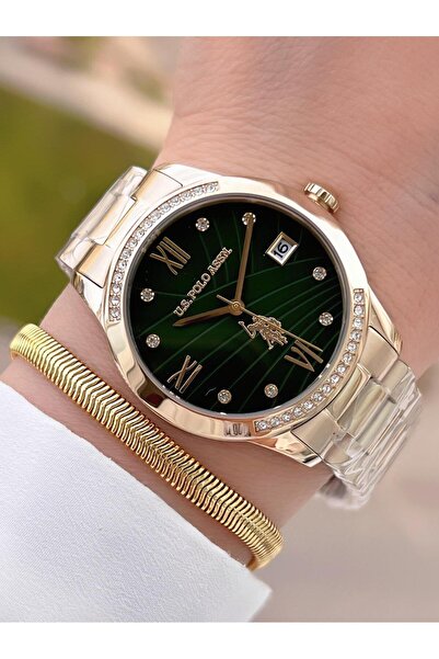 U.S. Polo Assn. ساعة يد نسائية U.S.POLO ASSN Steel Cord 5 Atm مقاومة للماء + سوار هدية من USPA.2059.B07