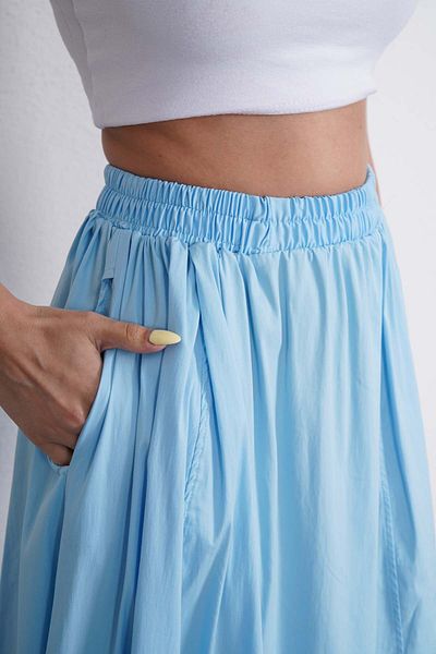 Gülmude Long Elastic Waist Skirt with Flannel Pockets, Non-See-Through Poplin Fabric Seasonal Skirt (90cm)
