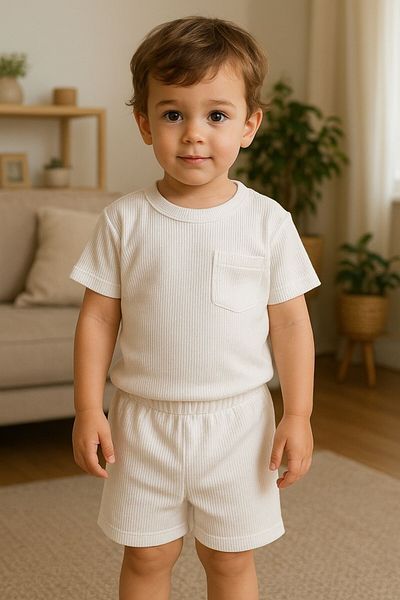 MİNYON BABY 100% Cotton Soft Textured Waffle Fabric t Shirt Shorts Boys' Set