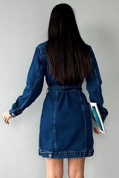 FashionForYou Rochie de vară FERRA din denim, cu șnur de strângere și buzunare oblice, Albastră, S