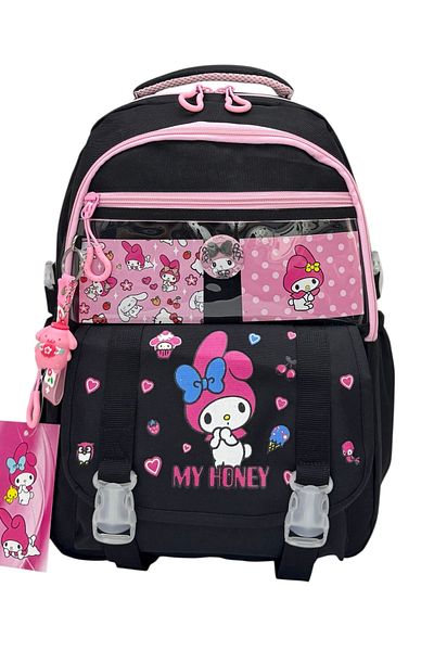 Çınka Bags Korean Style Black Color Thermal School Backpack Set for Girls with Accessories and Pen Holder