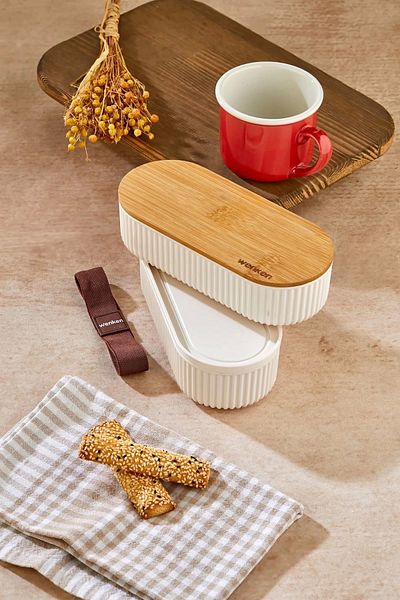 storeks 2'Li 1000ml Lunch Box Set with Wooden Lid Bamboo Diet Meal Container Storage Box Lunch Box