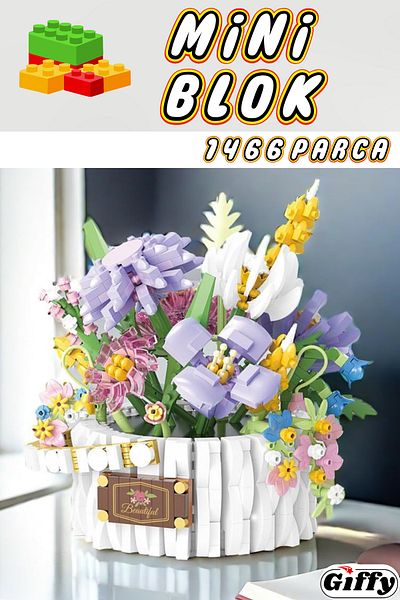 giffy ديكور زهرة صغيرة كتلة بوعاء محاصر 1466 قطعة نموذج منزل غرفة الأطفال زخرفة هدية هواية النشاط