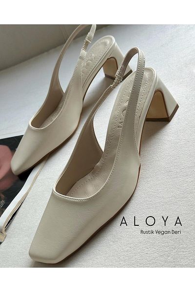 Zuum Aloya Open Back Thick Heeled Women's Shoes - Ecru Rustic