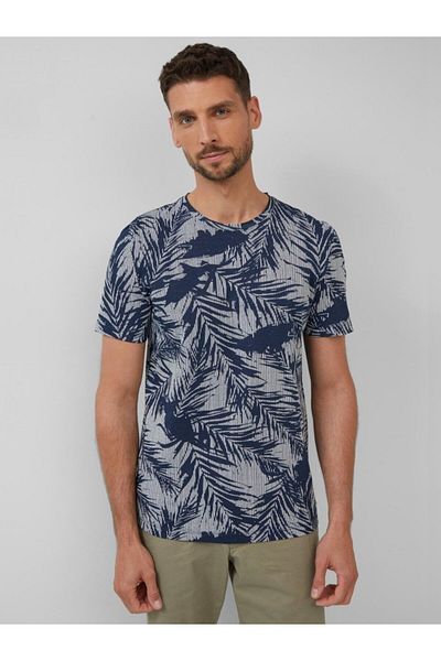 s.Oliver Men's T-shirt With Palm Leaf Print, Regular Fit, Navy, Xl