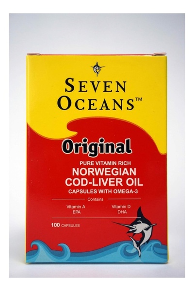 seven oceans كبسولات زيت كبد سمك القد مع أوميغا 3، 100 كبسولة