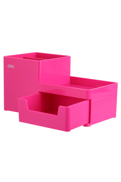 Deli Organizator de birou cu 3 compartimente + sertar, roz Deli