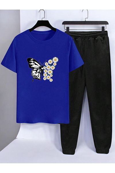 uyguntarz 2-Piece Daisy Butterfly Printed Tracksuit Set
