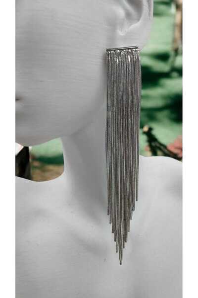 Yaseminli Butik Silver Renk Zincir Püsküllü Küpe