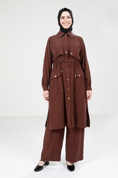 Beyza Σετ παντελονιού Dark Brown Tunic 9240