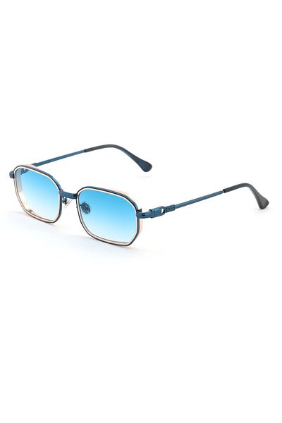 Angel Eyes Rectangle Design Gold Blue Frame Blue Glass Women&Men Sunglasses