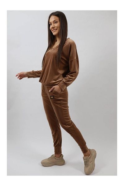 FASHIONLAND Splendidozzo V-Neck Velvet Sports Suit One-Way Camel