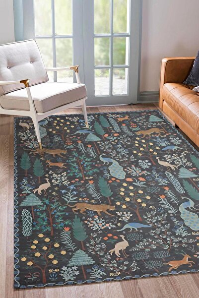 Markaev Koyu Tonlu Doğa Desen Dijital Baskılı Kaymaz Zenit Halı ZNTKLM