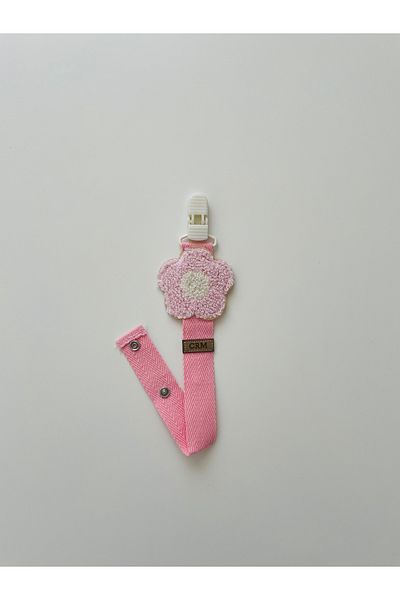 Caramell Baby Pacifier Strap FLOWER Patterned NEWBORN BABY (PINK COLOR)