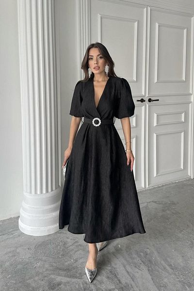 Kokosh moda Μαύρο φόρεμα με διπλό στήθος με λάμψη