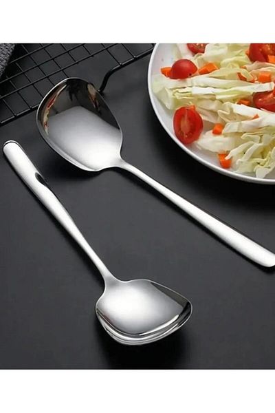 KT HOME Steel Serving Spoon, Salad Sauce Pasta Appetizer Serving Spoon 2 Pieces 2.5 mm