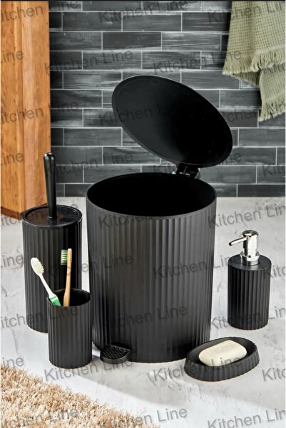 Kitchen Line ΣΕΤ ΜΠΑΝΙΟΥ 5 ΤΕΜΑΧΙΩΝ ΣΤΡΟΓΓΥΛΟ ΜΟΝΤΕΛΟ ΜΕ ΠΕΔΑΛΙΑ ΚΑΙ ΡΙΓΕΣ ΜΑΥΡΟ