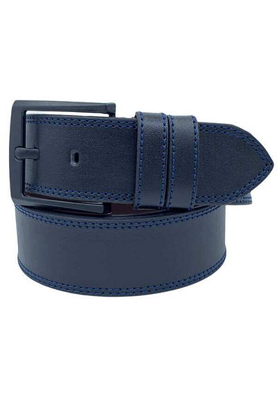 Süzer Deri 4.5 cm Buckle Faux Leather Solid Color Navy Blue Stitched Model Sports Belt Black