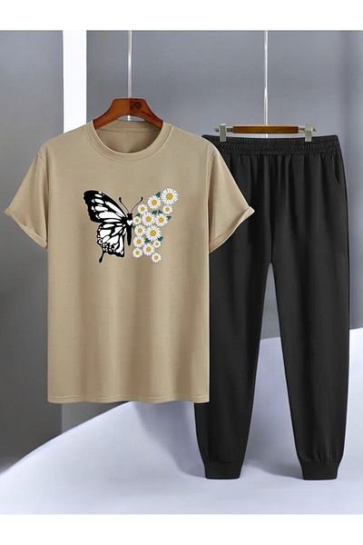 uyguntarz 2-teiliges Unisex-Trainingsanzug-Set mit Gänseblümchen-Schmetterlings-Aufdruck
