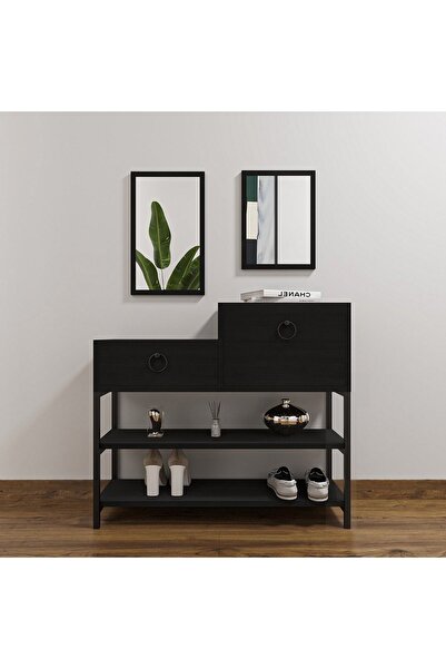 AYMOBSAN Nero Dresuar , Metal Ayaklı Dreseuar , Aynalı Dresuar , Çekmeceli Ve Düşer Kapaklı Dresuar Siyah