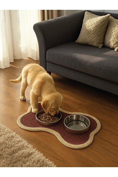 home inn Evcil Hayvan, Kedi - Köpek Mama Matı - Paspası, Bordo-Beyaz