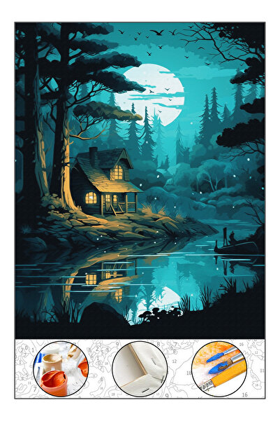 abbara Sayılarla Boyama Hobi Seti Çerçeveli Tuval Fırça Boya Dahil Kasnaklı 40x50 Cm Ayaz Gece