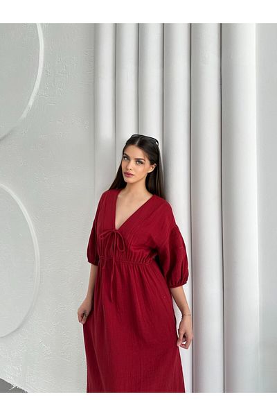 BYKUZEYARAS Rochie Liva de sezon pentru femei, cu decolteu în V, cu detaliu cu șnur - Potrivire confortabilă