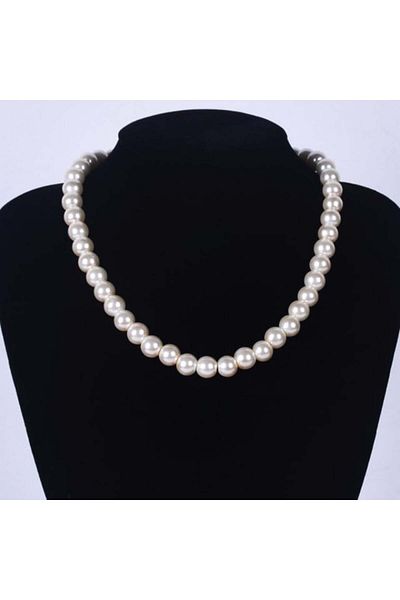 PUFO Colier scurt de damă cu perle acrilice albe, model Gravel alb