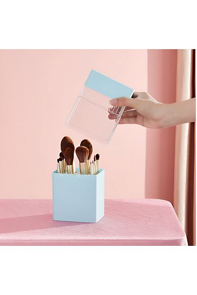 OEM Holder for 12 makeup brushes, with lid, plastic, Blue, 24.5 x 10.8 x 8.3 cm