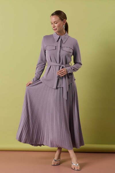 MELIDIA A41605 Aguaje Taşlı Piliseli Etek Takım