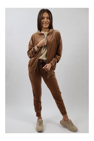 FASHIONLAND SPORTS SUIT WITH VELVET HOOD ZIPPER CLOSURE SPLENDIDO ONE SIZE CAMEL
