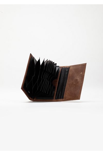 Niki Leather Унисекс картодържател Toa от естествена кожа, модел акордеон, с широко отворени очи, кафяв