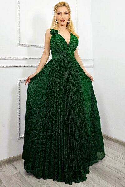 FashionForYou Rochie de ocazie AZARIA, cu pliuri si croiala empire, Verde