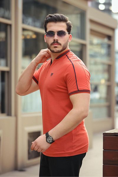 Miron Tricou cu mânecă scurtă cu jumătate de fermoar cu guler colegiu Tile - 2408