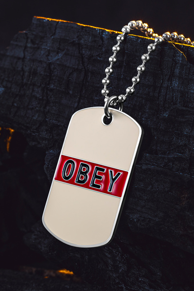 OSMANLI GÜMÜŞ Urban Creed OBEY Yazılı Çelik Erkek Kolye Parlak Top Zincir