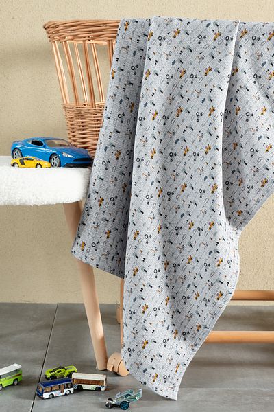 Montisu Baby Boy Car Patterned Muslin Blanket – 100% Cotton Lightweight Baby Blanket with Gray Background,