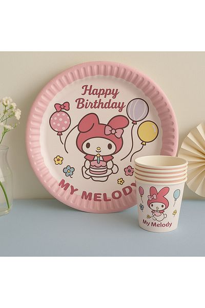AKTEZ-EL My Melody Themed Paper Plate - Cup 8 Pack
