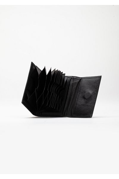 Niki Leather Унисекс джоб за карти Toa от естествена кожа, модел акордеон, с широко отделение, черен