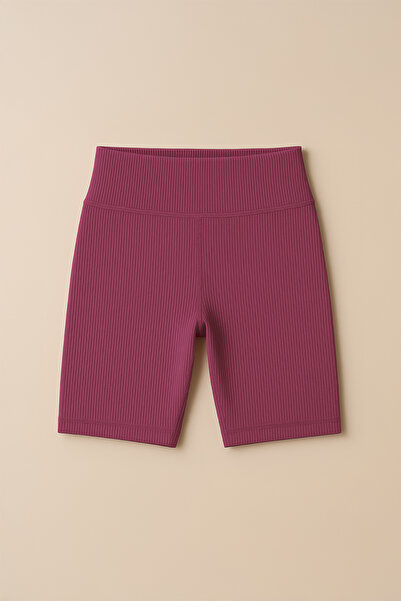 HNX Women's High Waist Tight Ripped Ribbed Short Sports Leggings | Plum