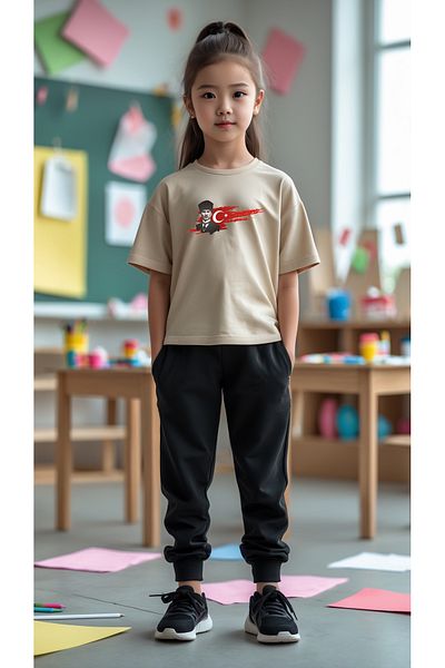 uyguntarz Kinder Atatürk Design bedrucktes T-Shirt-Trainingsanzug-Set